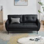 TYBOATLE Sofa Couch 61" Small Loveseat Couches for Living Room, Black Faux Leather Couch Mid Century Modern Tufted Mini Sofa Comfy Office 2 Seat Settee Love Seat Couches for Small Spaces Bedroom - Image 5