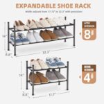 STORAGE MANIAC Expandable Shoe Rack, 8 Pairs Stackable Small Shoe Rack, Metal Adjustable Shoes Organizer for Closet, Entryway, Hallway, Garage, Front Door, Shoes Shelves, Black 2 Tier - Image 4