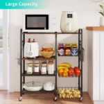 HapiRm Rolling Kitchen Microwave Cart - 4 Tier Microwave Table Stand with Pull-Out Baskets, Coffee Bar Baker's Rack with Wheels Rolling Storage Cart Organizer Shelf for Living Room Office, Balcony - Image 3