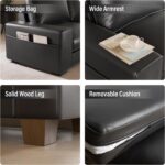 Faux Leather Couch, Mid Century Modern Comfy Loveseat Sofa with Wide Arm, Side Pockets, Solid Wooden Frame for Office, Living Room and Bedroom, 2 Seater (Black, 71.25 Inches) - Image 5