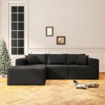 108" Cloud Sectional Couch with L-Shape Chaise,4 Seat Modern Modular Sofa with Deep Seat, Upholstered Couches for Living Room Bedroom, with Oversized Chaise Waist Pillows,No Assembly Required (Black) - Image 9