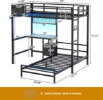 DICTAC Bunk Bed Twin Over Twin Size with Desk and Charging Station L-Shaped Metal Bunk Bed with Led Lights & Storage Shelves and Drawers Loft Beds with Safety Guardrail and Ladder for Teen,Black - Image 3