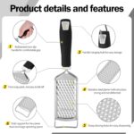Handheld Cheese Grater - Mirror Stainless Steel Blades, Lightweight & Ultra-Smooth & Rustproof - Non-Slip Comfortable Handle for Parmesan, Mozzarella, Hard & Soft Cheeses - Dishwasher Safe - Image 4