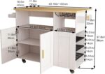 Rolling Mobile Kitchen Island Cart with Desktop Drop Leaf Countertop, Island Table Storage with 5 Wheels, Rolling Kitchen Cabinet with Power Socket (White, with countertop) - Image 6