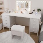 White Computer Desk with Drawers on Both Sides for Home Office, 55 inch Girls Teens Desks with Storage Writing Study Table for Bedroom, Makeup Vanity Desks Without Mirror,8 Fabric Drawer - Image 5