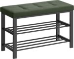 SONGMICS Shoe Bench, Storage Bench, Entryway Bench with Cushion, Shoe Shelf with Seat, Space-Saving, Modern Style, for Living Room, Bedroom, Hallway, Forest Green and Ink Black ULBS057C01 - Image 2
