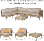 Grand patio 7-Piece Wicker Patio Furniture Set, Boho Outdoor Conversation Set Sectional Sofa with Water Resistant Thick Cushions and Coffee Table, Cream - Image 4