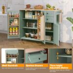 HLR Kitchen Island with Storage, Sage Green Rolling Kitchen Cart on Wheels with Drop-Leaf Bar Countertop, Islands Prep Table with Side Open Spice Rack and Tower Rack, Extra Storage for Kitchen - Image 7