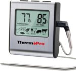 ThermoPro TP16 Large LCD Digital Cooking Food Meat Thermometer for Smoker Oven Kitchen BBQ Grill Thermometer Clock Timer with Stainless Steel Temperature Probe - Image 2