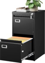SISESOL 2 Drawer File Cabinet with Lock,Narrow Vertical Filing Cabinet,Under Desk File Cabinets,Black Metal File Cabinets for Home Office,Fit Letter Size,Files Folder,Easy Assemble - Image 2