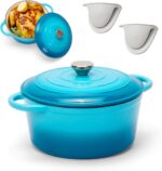 5 Quart Enameled Cast Iron Dutch Oven Pot with Lid, Dual Handle for Bread Baking, Heavy-Duty Cookware for Braising, Stews, Roasting (Teal) - Image 2