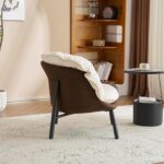 Velvet Accent Chair Modern Barrel Chair with Metal Legs Comfy Armchair Accent Reading Chair for Living Room/Bedroom/Study Room/Home Office,Beige & Brown - Image 10
