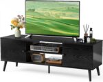 DUMOS TV Stand for 55 60 inch TV, Entertainment Center with Storage Cabinet, Mid Century Modern Media Console Table, Adjustable Hinge, Wooden Television Furniture for Living Room, Office - Black - Image 2
