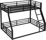 Twin XL Over Queen Bunk Bed Frame with Noise Reduced Design, Heavy Buty Floor Bunk Bed Twin XL Over Queen Bunk Beds with Build in Ladder for Adults, Teens(Black Floor Bunk Bed) - Image 5