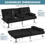 Yaheetech Convertible Sofa Bed Adjustable Fabric Couch Sleeper Modern Recliner Reversible Loveseat Folding Daybed Guest Bed, Removable Armrests, Cup Holders, 3 Angles, 772lb Capacity, Black - Image 4