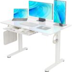 Claiks Glass Standing Desk with Drawers, 48×24 Inch Electric Adjustable Height Stand Up Desk Quick Install Computer Desk, White - Image 2