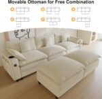 Modular Sectional Sofa, Cloud Couch with Ottoman, Charging Station, Throw Pillows, Cup Holders, Modern Convertible U Shaped Couches for Living Room, Bedroom and Apartment (White, 116"- U Shape) - Image 8