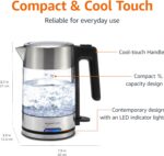 Amazon Basics Electric Kettle with Glass Carafe for Tea and Coffee, BPA-Free, Fast Boiling, Auto Shut-Off, 1 liter , 1500W, Glass and Steel - Image 3