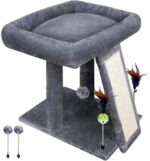 TWDEPART Cat Tree Tower with Cat Scratching Post for Indoor Cats, Activity Centre Climbing Tree with Scratching Board and Playful Toy Balls, Grey - Image 4