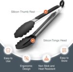 Tribal Cooking Stainless Steel Tongs - 9" and 12" With Silicone Tips, Locking BBQ Tongs - Image 3