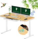 FLEXISPOT Q8 55" Bamboo Standing Desk, Dual Motor 3 Stages Adjustable Height Electric Computer Workstation w/Wireless Charging, Drawer, Quick Install, 220lbs Capacity (Bamboo Tabletop + White Frame) - Image 2