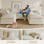 Modular Sectional Sofa, Cloud Couch with Ottoman, Charging Station, Throw Pillows, Cup Holders, Modern Convertible U Shaped Couches for Living Room, Bedroom and Apartment (White, 116"- U Shape) - Image 5