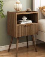 Nightstand,Modern Bedside Table with Storage Drawer and Open Wood Shelf, for Living Room, Bedroom and Small Spaces, Accent Night Stand with Solid Wood Legs, Easy Assembly,Walnut Brown - Image 2