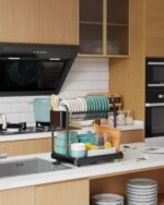 Sakugi Dish Drying Rack - Stainless Steel Dish Rack for Kitchen Counter, 2-Tier Kitchen Organizers and Storage Rack with Drainboard and Cutlery Holder, Large, Black - Image 3