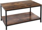 SUPER DEAL 2-Tier Industrial Coffee Table with Storage Shelf for Small Apartment Living Room, Rectangle Wood and Stable Metal TV Stand Side End Table, Rustic Brown - Image 2
