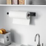 Paper Towel Holder - Self-Adhesive or Drilling, Matte Black Wall Mounted Rack - SUS304 Stainless Steel Kitchen Roll Dispenser Under Cabinet - Image 8