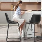 Sweetcrispy Counter Height Bar Stools Set of 2, 26 inch Height Stool Faux Leather Barstools with Back, Armless Kitchen Island Countertop Comfortable Modern Chairs with Metal Legs - Classic Black - Image 3