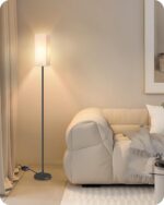 64.6" Floor Lamp, Pole with Foot Switch, Modern Standing Lamp Lampshade, Minimalist Freestanding Lamp (Bulb Not Included), for Living Room, Bedroom Office ETL Listed, Black and Beige E07LD05 - Image 3