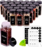 Churboro 25 Spice Jars with 547 Labels- Glass Spice Jars with Black Metal Caps, 4oz Empty Spice Containers with Shaker Lids, Funnel, Chalk Pen, Square Seasoning Bottles for Spice Rack, Drawer, Cabinet - Image 2