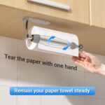 Paper Towel Holder Under Cabinet, One-Handed Tear, Wall Mount, Adhesive, Silver, Paper Roll Holder with Ratchet Mechanism for Kitchen Bathroom Farmhouse Essentials Decor Accessories - Image 3