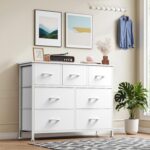 DUMOS TV Stand Dresser for Living Room Bedroom with 7 Fabric Drawer, Entertainment Center Chest Storage Organizer Units for Clothing, Closet, Cabinet, Living Room Furniture, White - Image 3