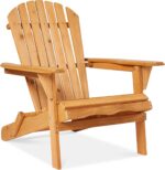 Best Choice Products Folding Adirondack Chair Outdoor Wooden Accent Furniture Fire Pit Lounge Chairs for Yard, Garden, Patio w/ 350lb Weight Capacity - Natural - Image 2