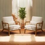 Bonnlo Fine Beige Accent Chairs Set of 2, Upholstered Mid Century Modern Lounge Fabric Chairs Reading Chairs Side Sitting Chair Solid Wood Farmhouse Armchairs for Living Room, Bedroom, Guest Room - Image 2