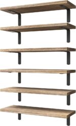 WOPITUES Wood Floating Shelves Set of 6, Shelves for Wall Decor, Farmhouse Shelf for Bedroom, Bathroom Storage Shelves, Book Shelves for Living Room - Rustic Brown - Image 2