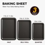 HONGBAKE Ceramic Baking Sheet Pan Set, Cookie Sheet for Oven, Bakeware Sets with Wider Grips, 3 Pack Half/Jelly Roll/Quarter Baking Tray, Premium, Dishwasher Safe - Dark Grey - Image 4