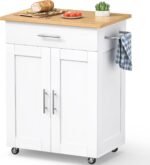 Kitchen Island Cart with Storage, Small Kitchen Island on Wheels with Large Drawer, Adjustable Shelf & Towel Rack, Rolling Island Table for Kitchen & Dining Room, White - Image 10
