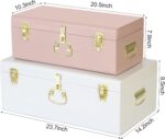 Vixdonos Metal Trunk Decorative Storage Box Set of 2 College Dorm Chest with Handle (Pink and White) - Image 3