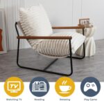 MAXYOYO Accent Chair, Sherpa Arm Chair for Living Room, Mid Century Modern Accent Chairs, Boucle Reading Bedroom Chair, Teddy Armchair, Wooden Arms Metal Frame - Image 5