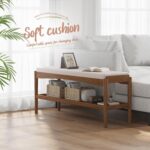 Shoe Bench Entryway Bamboo 2-Tier Shoe Rack with Cushion Padded Seat Shoe Bench Organizer Stable for Entry, Hallway, Living Room, Bedroom, Closet (39.4 * 11.4 * 16.5IN, Brown-Beige) - Image 5