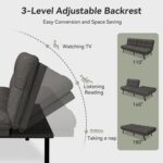 Convertible Futon Sofa Bed,71" Memory Foam Futon Couch,Detachable Cushion,Adjustable Backrest & Armrest,Linen Modern Loveseat Sleeper Recliner for Living Room,Office,Apartment,Classic Grey - Image 4