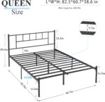 VECELO Queen Metal Platform Bed Frame with Headboard, Heavy Duty Steel Slat Support, Under Bed Storage,No Box Spring Needed, Easy Assembly - Image 3
