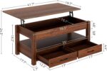 Rolanstar Coffee Table, Lift Top Coffee Table with Drawers and Hidden Compartment, Retro Central Table with Wooden Lift Tabletop, for Living Room,Espresso - Image 4