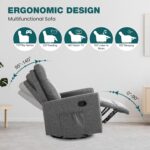 Swivel Rocking Recliner Chair with Extra Large Footrest High Back, Upholstered Glider Nursery Chair for Living Room, Bedroom & Nursery, Comfortable Deep Seat for Relaxation, Grey - Image 5