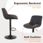Bar Stools Set of 2, Swivel Counter Height Barstools with Back, Adjustable PU Leather Bar Chairs, Modern Armless Kitchen Island Stool, Black - Image 7
