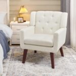 Living&Giving Accent Chair Button-Tufted Upholstered Living Room Chairs Comfy Reading Mid Century Modern with Linen Fabric Lounge Arm for Bedroom (Beige) 29.33D x 28.94W x 34.65H Inch - Image 5