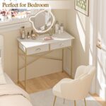 Small Vanity Desk No Mirror for Kids Bedroom, 31.5 Inch Vanity Table with Drawers, Makeup Vanity Desk for Narrow Spaces, White and Gold(No Mirror) - Image 7